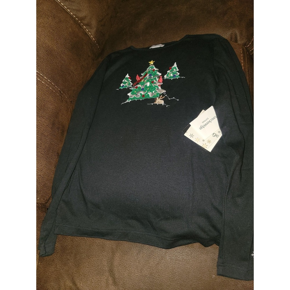 Breckenridge holiday Christmas tree embroidered shirt size medium women's nwt